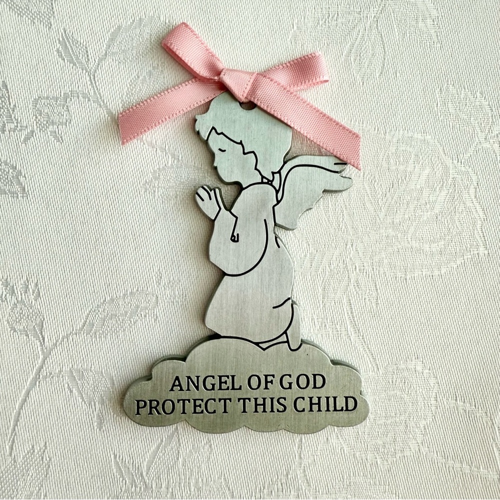 Pink Angel of God Crib Medal